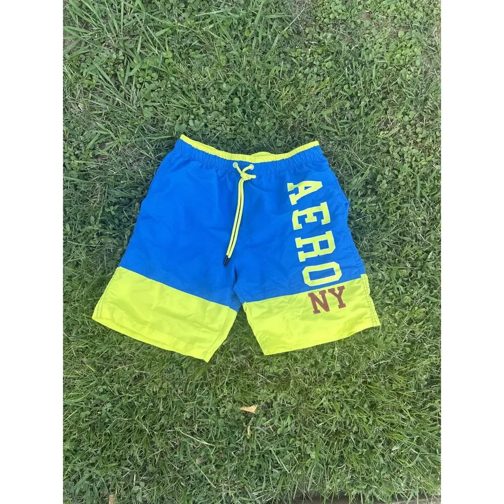 Aeropostale Men’s Swim Trunks‎ Small Blue Yellow Board Shorts AERO NY